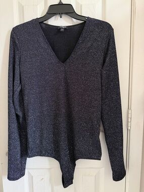 Express Metallic V-Neck Long Sleeve Bodysuit